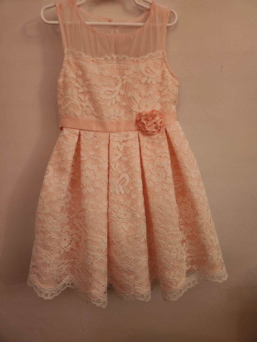 Jona Michelle Soft Pink/Peach Lace Floral w/ Sash & Bow, Size 5, NWOT - Picture 6 of 6